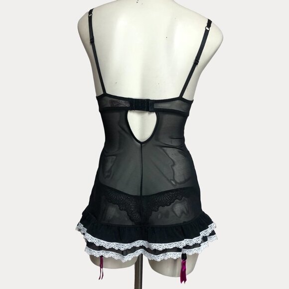 La Senza Beyond Cleavage Black & Pink Satin And Mesh Babydoll Size XS - Picture 2 of 9